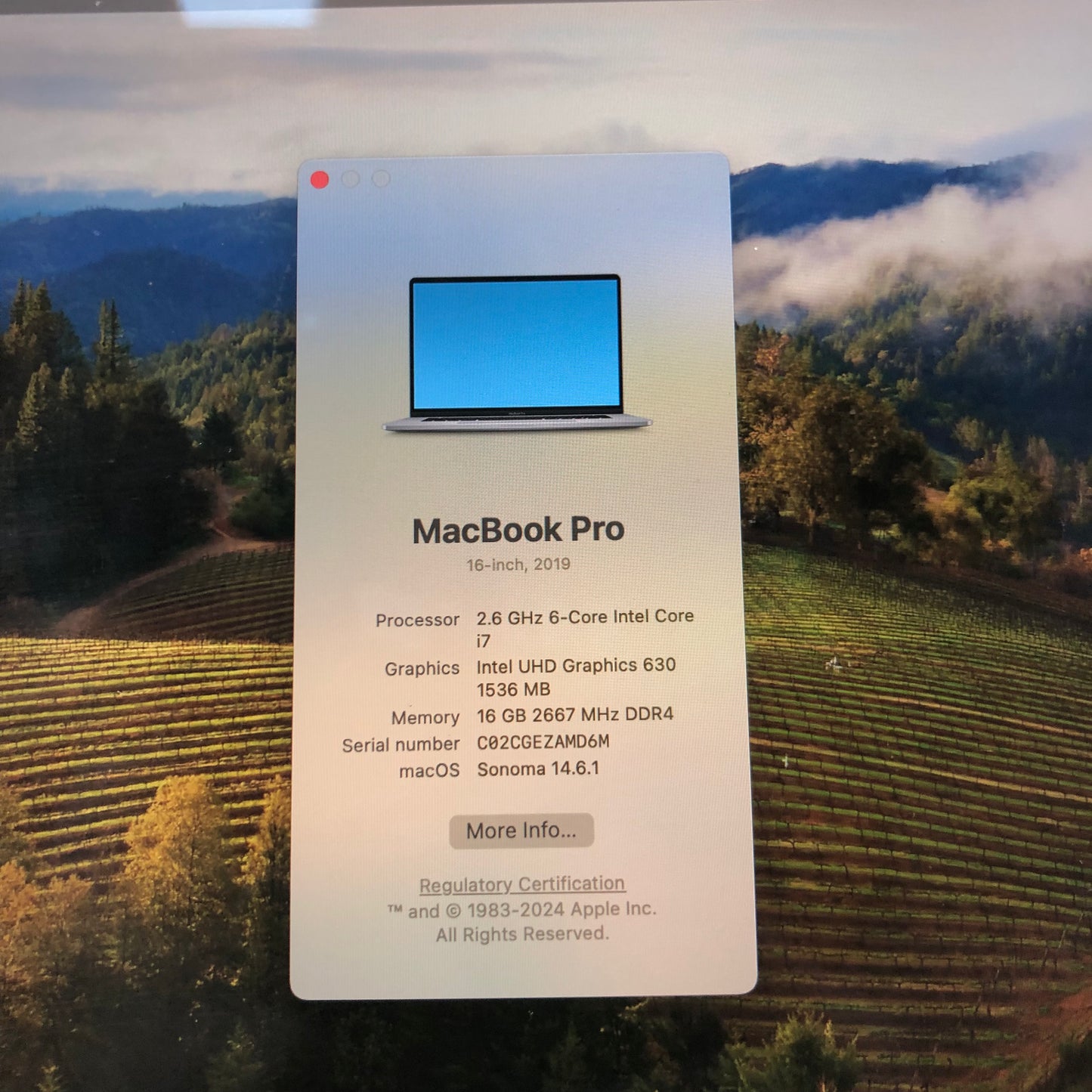 2019 Apple MacBook Pro 16" i7 2.6GHz 16GB RAM 500GB SSD