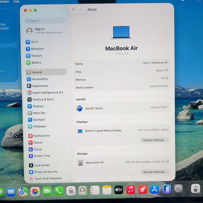 2026 Apple MacBook Air 13" M5 8C GPU 4.6GHz 16GB RAM 512GB SSD MDHH3LL/A