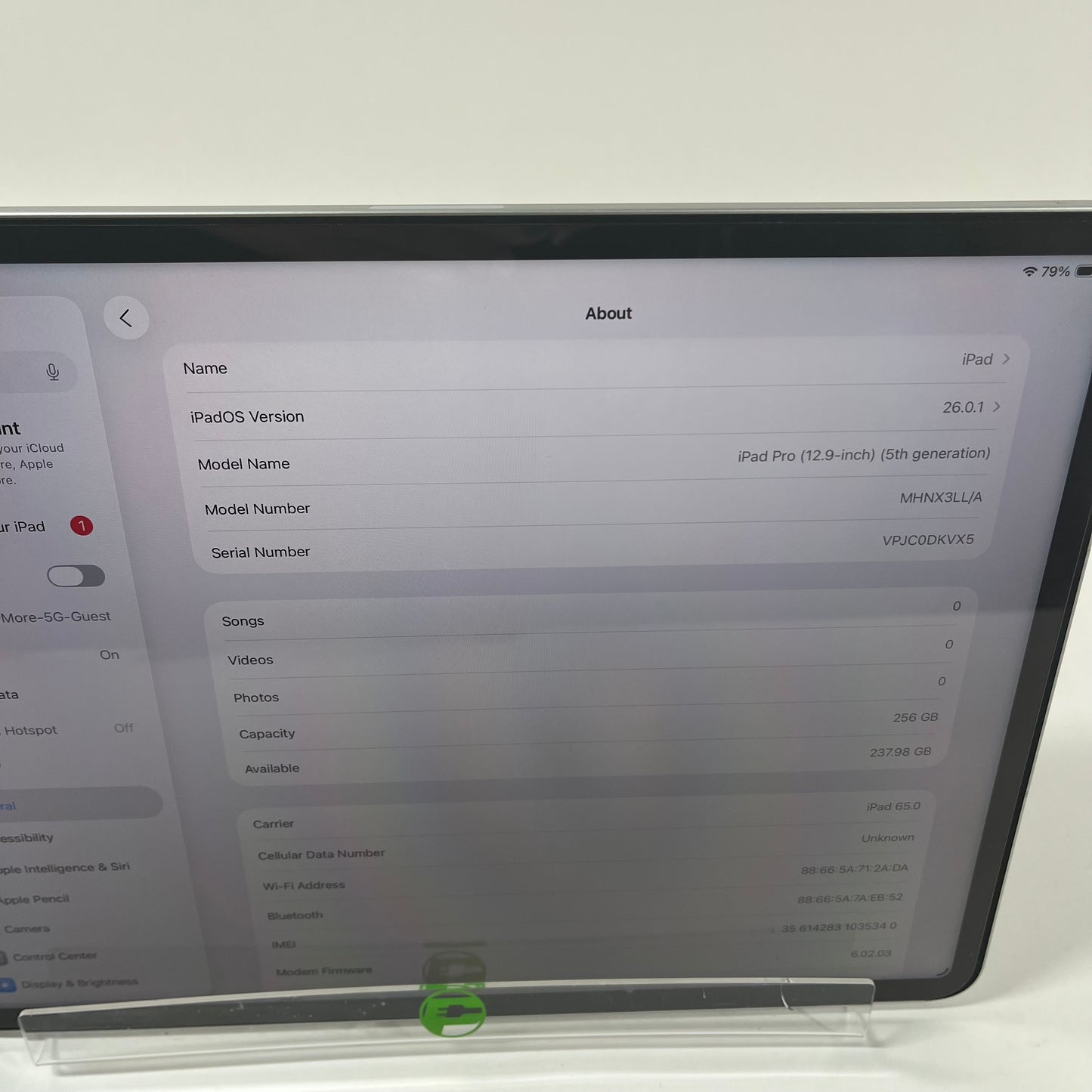 Unlocked Apple iPad Pro 12.9" 5th Gen 256GB Silver MHNX3LL/A