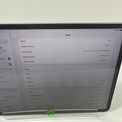 Unlocked Apple iPad Pro 12.9" 5th Gen 256GB Silver MHNX3LL/A