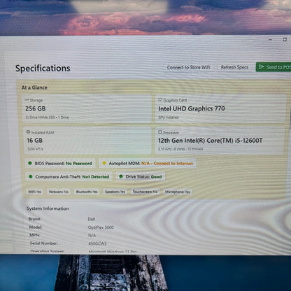 Dell OptiPlex 3000 Core i5-12600T 2.10GHz 16GB RAM 256GB SSD
