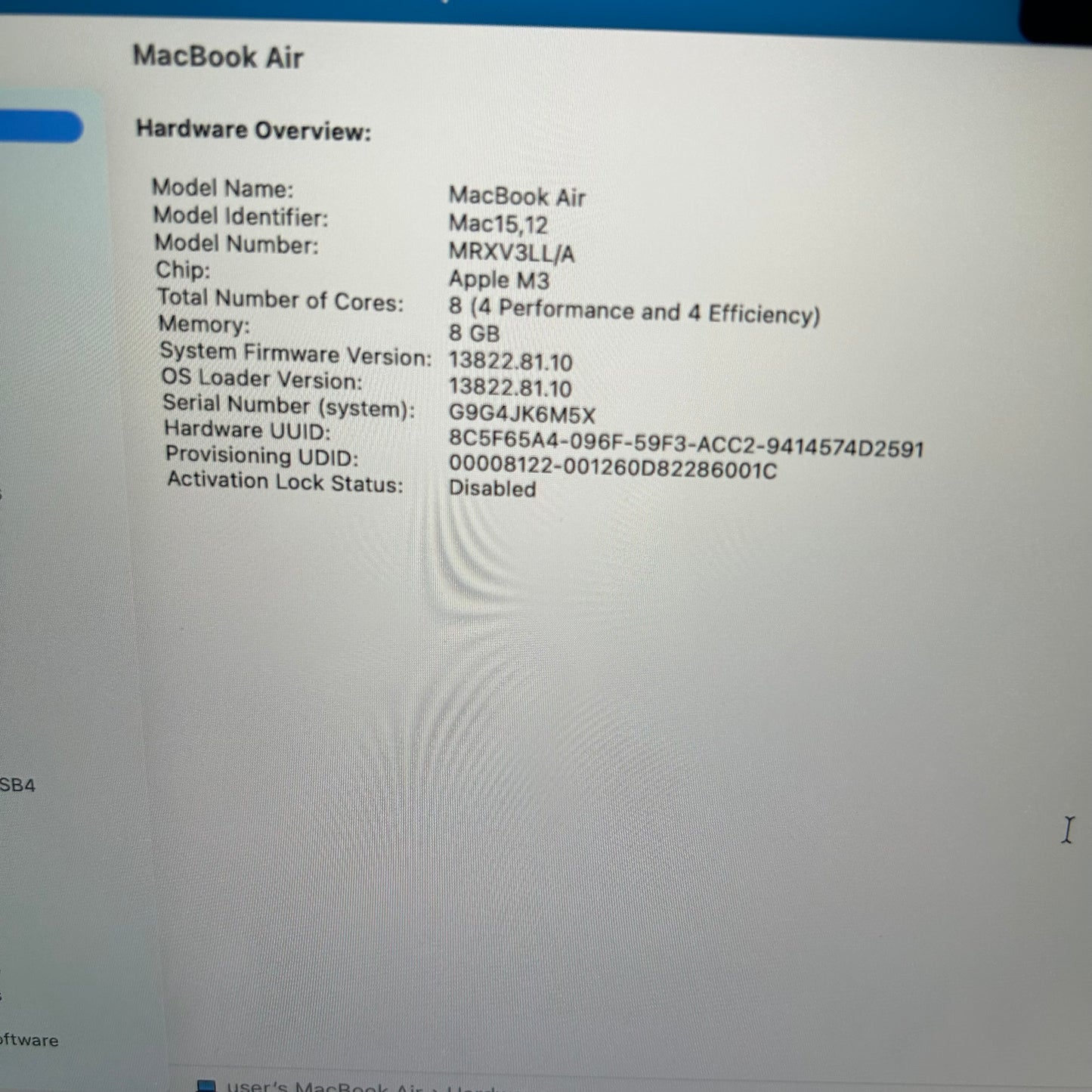 2024 Apple MacBook Air 13.6" M3 8C GPU 4.0GHz 8GB RAM 256GB SSD A311