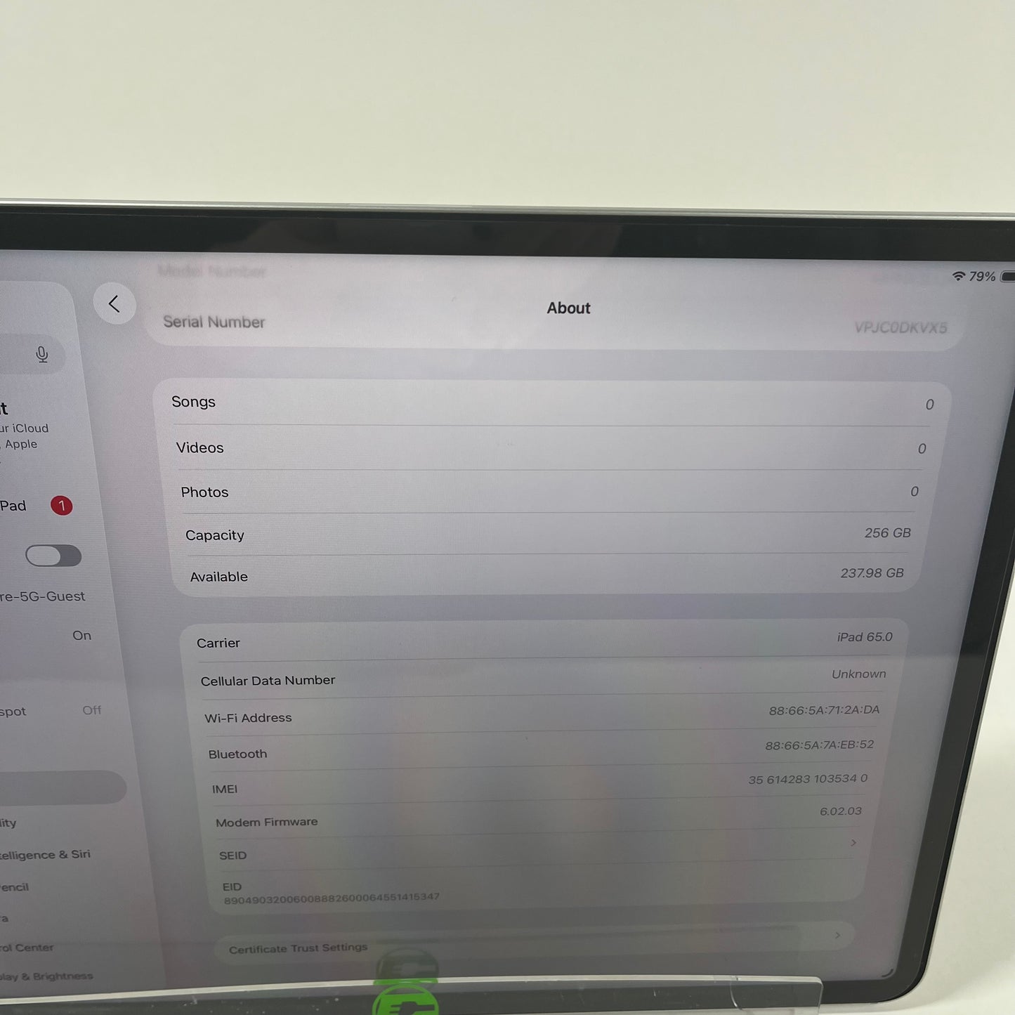 Unlocked Apple iPad Pro 12.9" 5th Gen 256GB Silver MHNX3LL/A